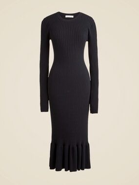 J. Crew Black Ribbed Long-Sleeve Midi Dress Black Size M